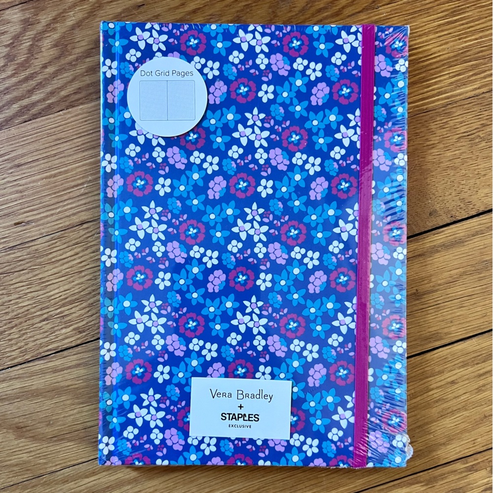 Vera Bradley Blue Floral Dot Grid Notebook with Pink Elastic